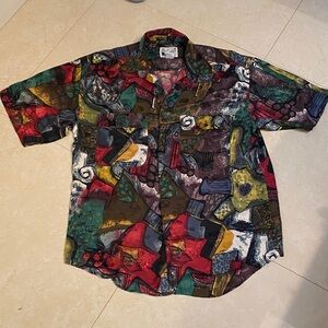 Vintage Goouch 100% Silk Shirt Men’s Abstract Design Perfect! Large